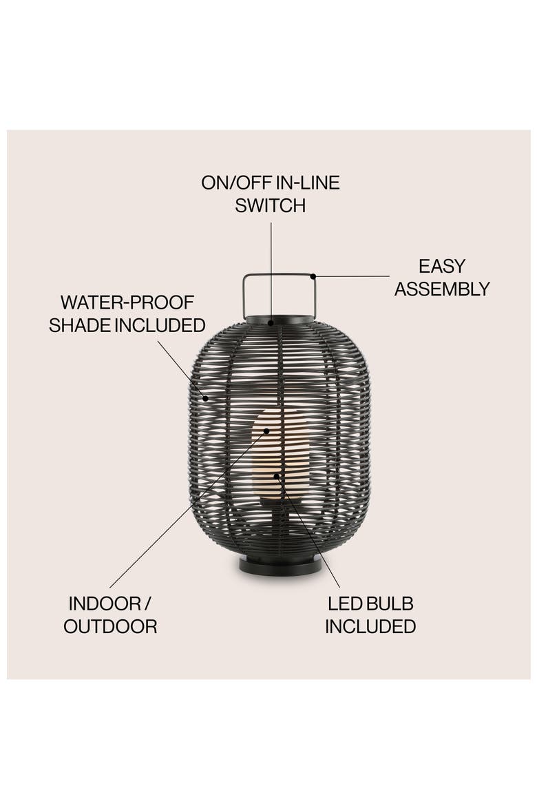 Kandella 26.7" Outdoor Woven Oval Asian LED Lantern, Black, Alternate, color, Black