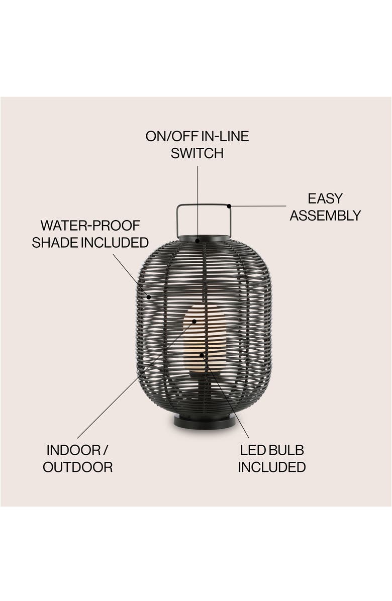 JONATHAN Y Kandella 26.7" Outdoor Woven Oval Asian LED Lantern, Black, Alternate, color, Black