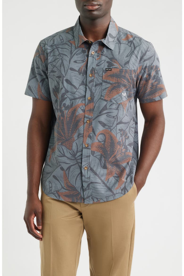 Webster Floral Short Sleeve Cotton Buttion-Up Shirt, Main, color, CHARCOAL