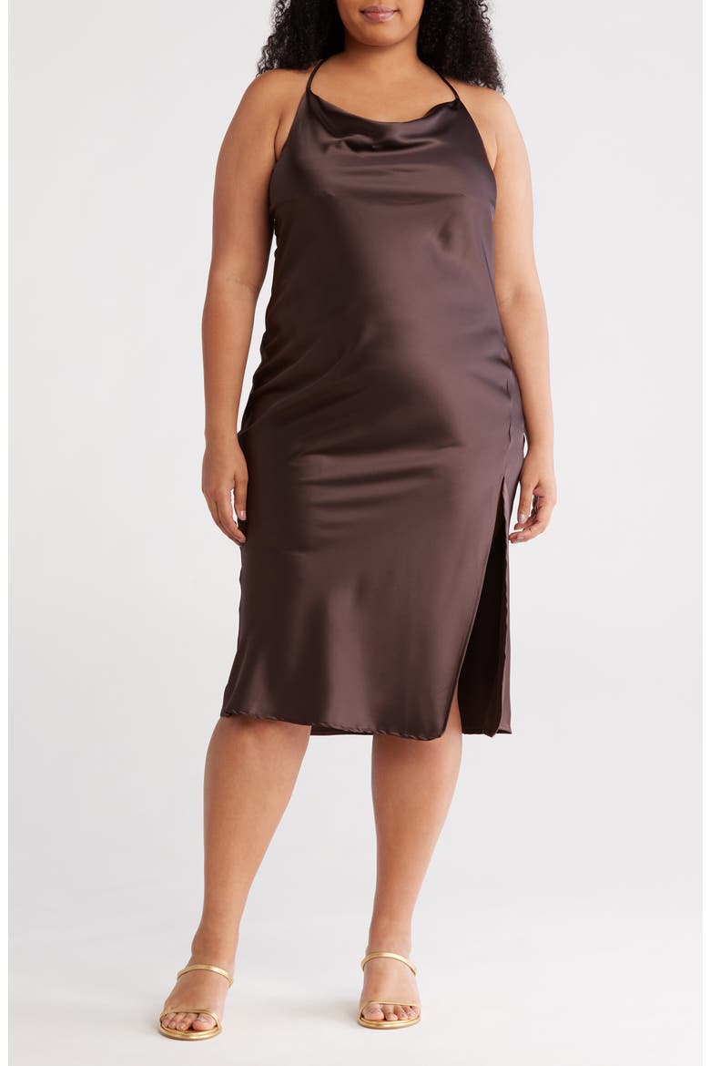 Satin Slipdress, Main, color, BROWN