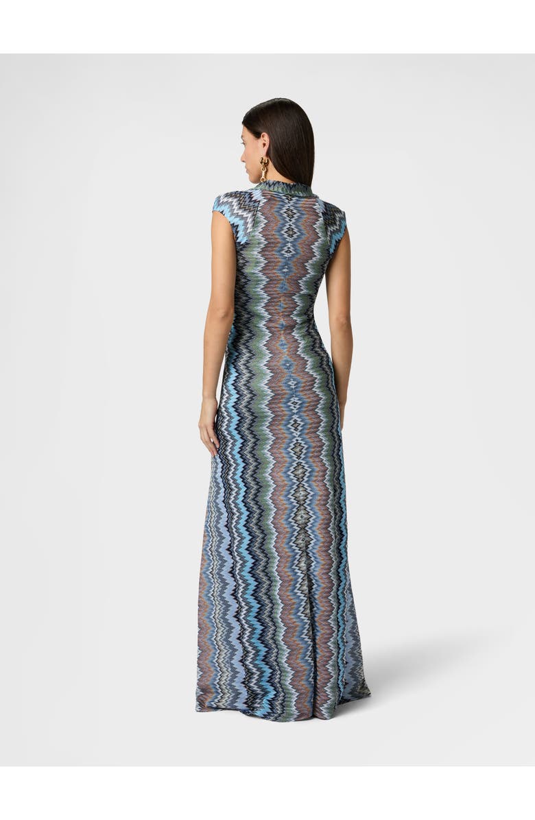 Missoni Viscose Chevron Snake-pattern Gown With Tie Neckline, Alternate, color, Green& Brown