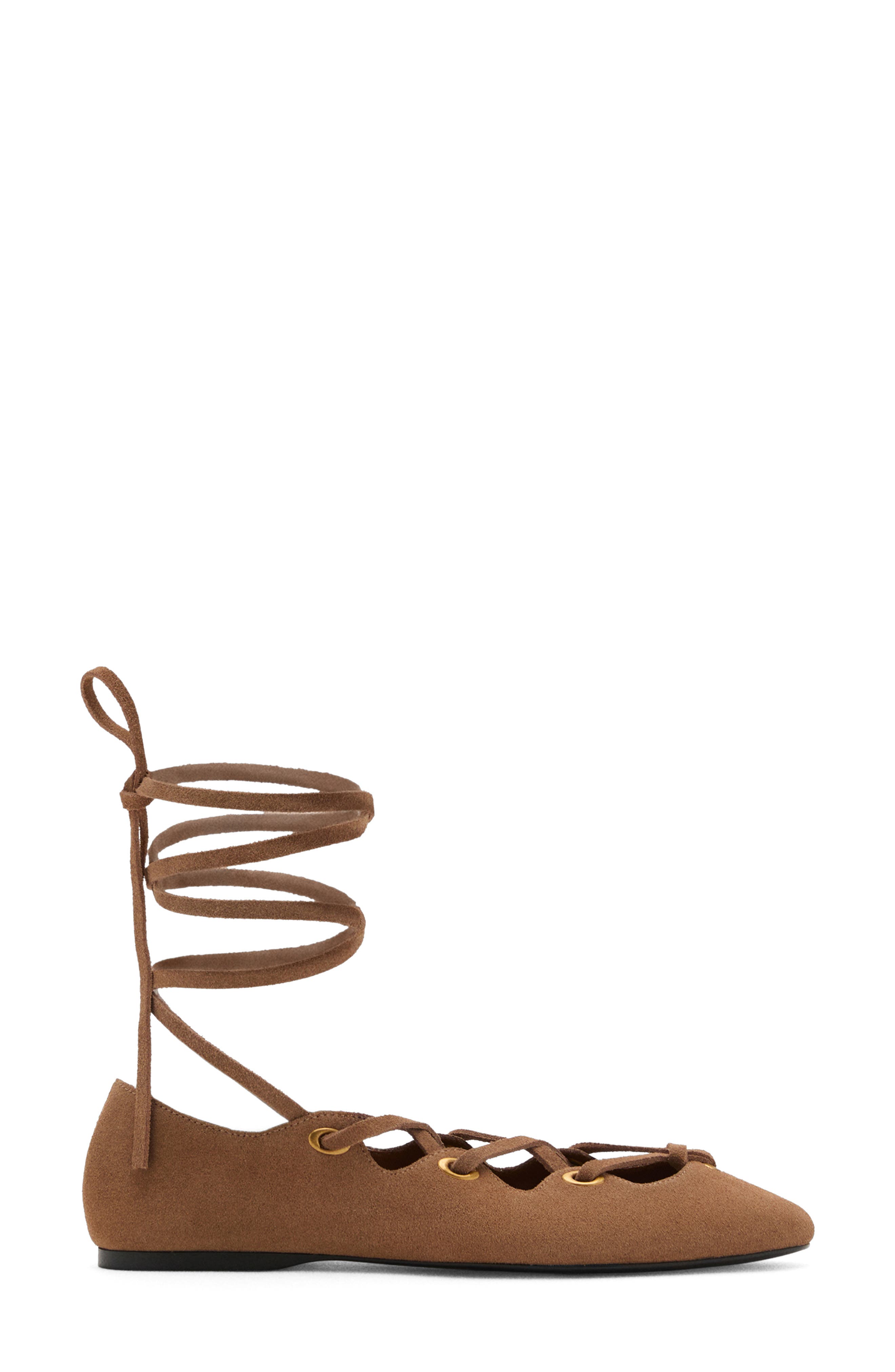 MANGO Ankle Wrap Ballet Flat, Alternate, color, Sand