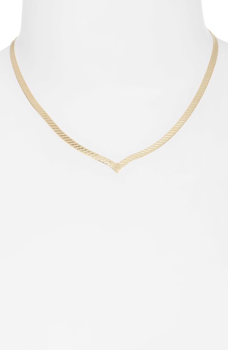 Argento Vivo Sterling Silver Herringbone Chain V-Necklace, Alternate, color, Gold
