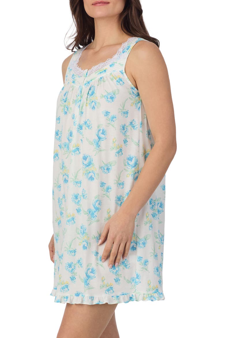 Floral Sleeveless Jersey Chemise, Alternate, color, AQUA FLORAL WHITE