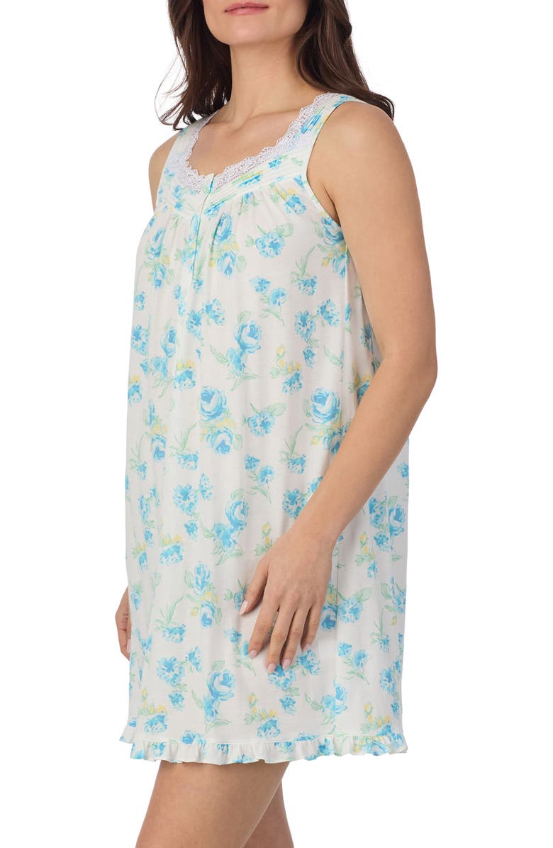 Eileen West Floral Sleeveless Jersey Chemise, Alternate, color, Aqua Floral White