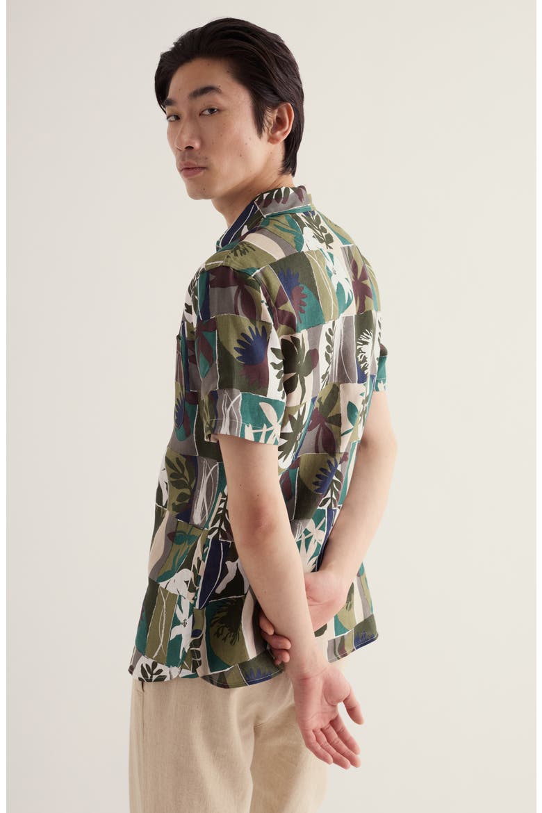 Blue Heron Short Sleeve Linen Shirt, Alternate, color, FLORAL SPLICE LIGHT NORI
