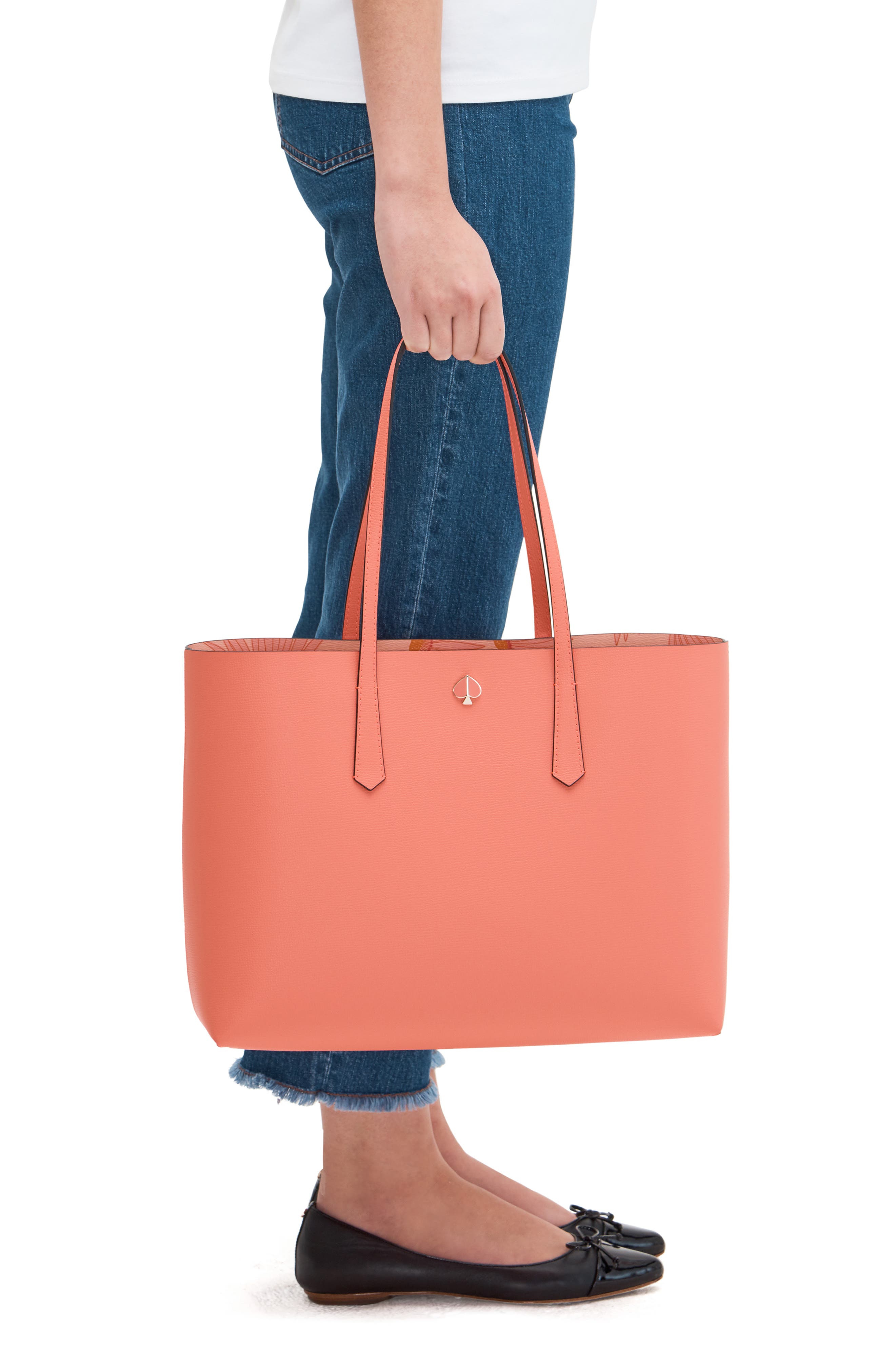 Kate Spade New York large molly falling flower leather tote, Alternate, color, 