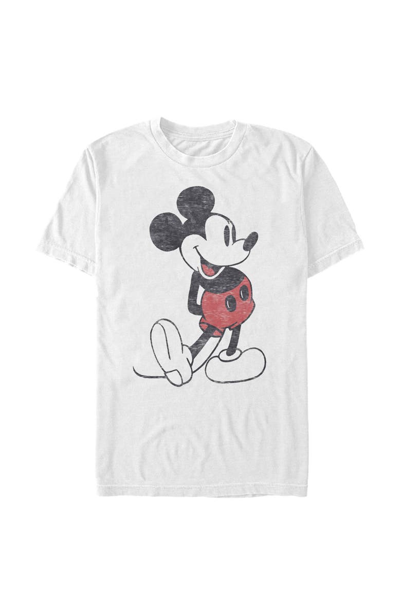 Mickey & Friends Men's Mickey & Friends Distressed Mickey Mouse Pose  Graphic T-Shirt, Alternate, color, White