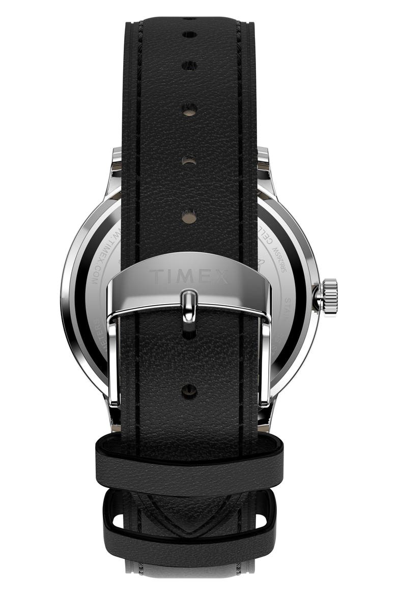Peanuts Waterbury Classic Leather Strap Watch, 40mm, Alternate, color, BLACK
