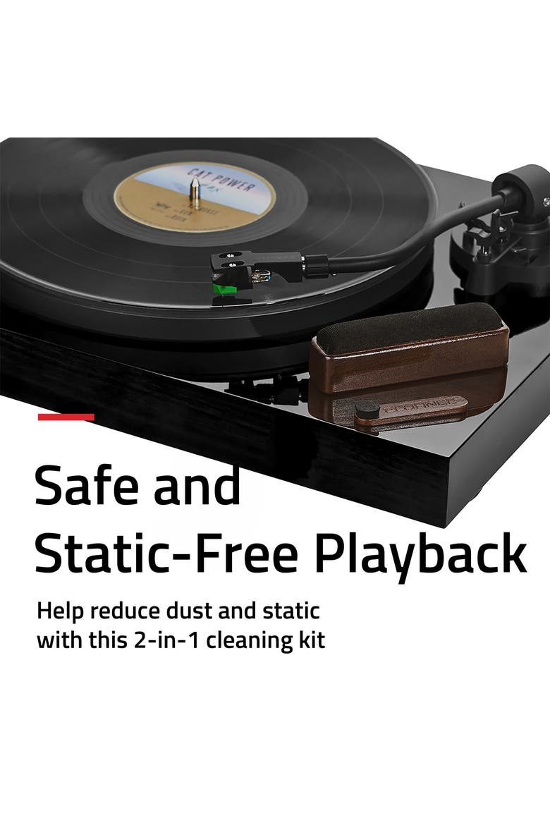 Vinyl Record Cleaning Kit with Velvet Record Brush and Stylus Brush, Alternate, color, Natural Walnut