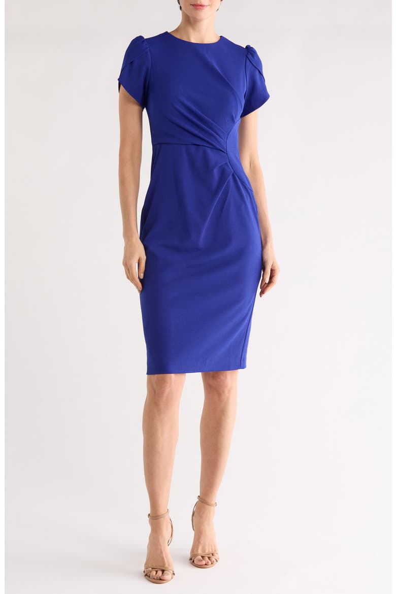 Short Sleeve Pleated Waist Sheath Dress, Main, color, COBALT