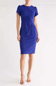 Vince Camuto Short Sleeve Pleated Waist Sheath Dress