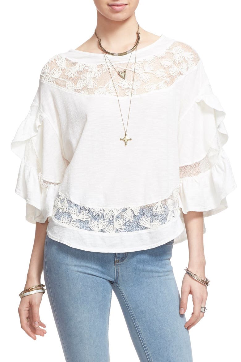 'Love Affair' Lace Inset Knit Top, Main, color, IVORY