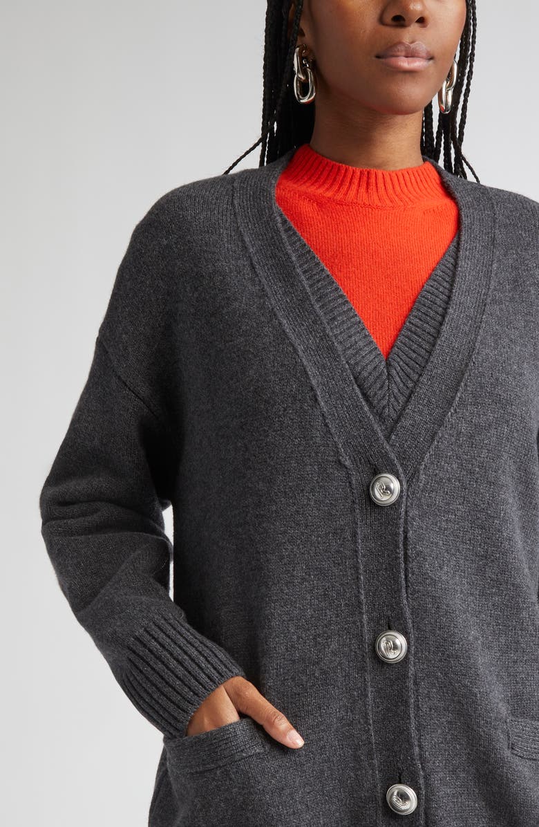 Rabanne Pull Wool & Cashmere Blend Cardigan, Alternate, color, Dark Grey