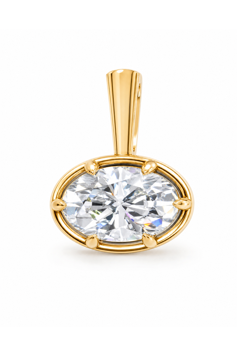 Lab Grown Diamond Oval Bezel Necklace Charm 14K, Main, color, 14K Gold - 4 Carat