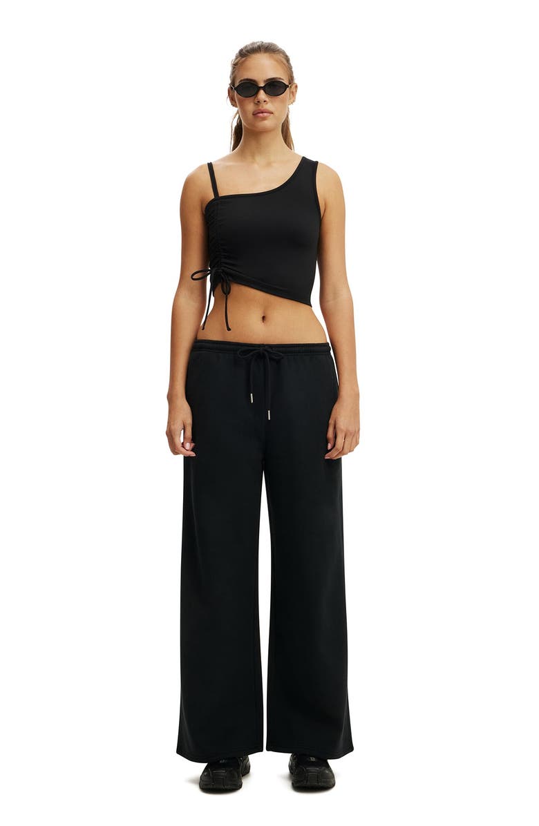 COTTON ON BODY Women's Active Plush Tie Waist Wide Leg Sweatpant, Alternate, color, Black