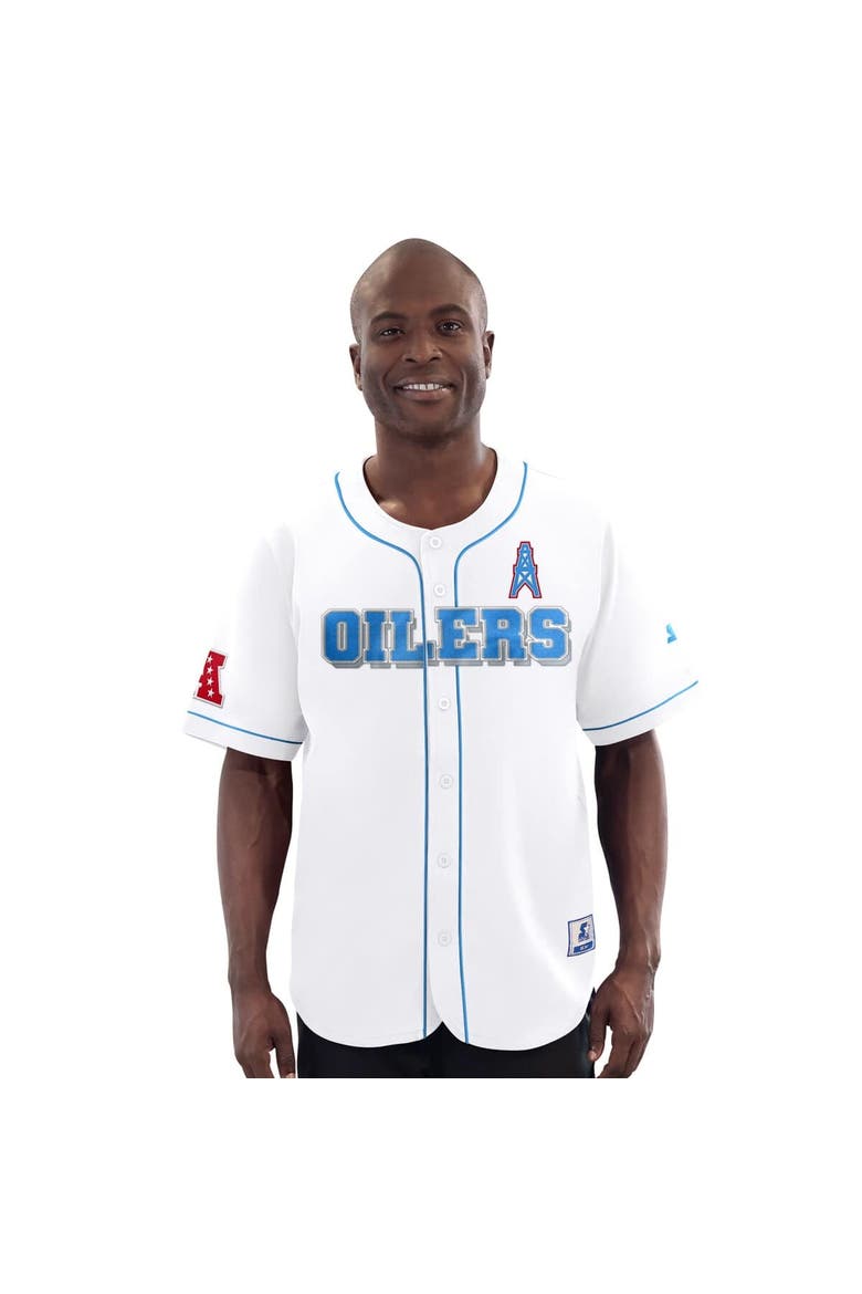 Men's Starter White Houston Oilers Relay Vintage Full-Button Baseball Jersey, Alternate, color, White