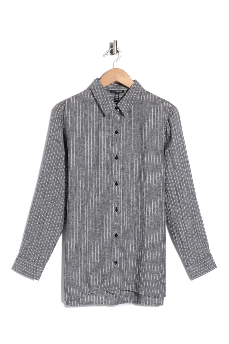 Collared Organic Linen Shirt, Main, color, BLACK/ WHITE