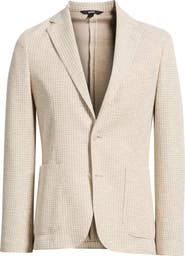 BOSS Hanry Slim Fit Houndstooth Check Knit Cotton Blend Sport Coat