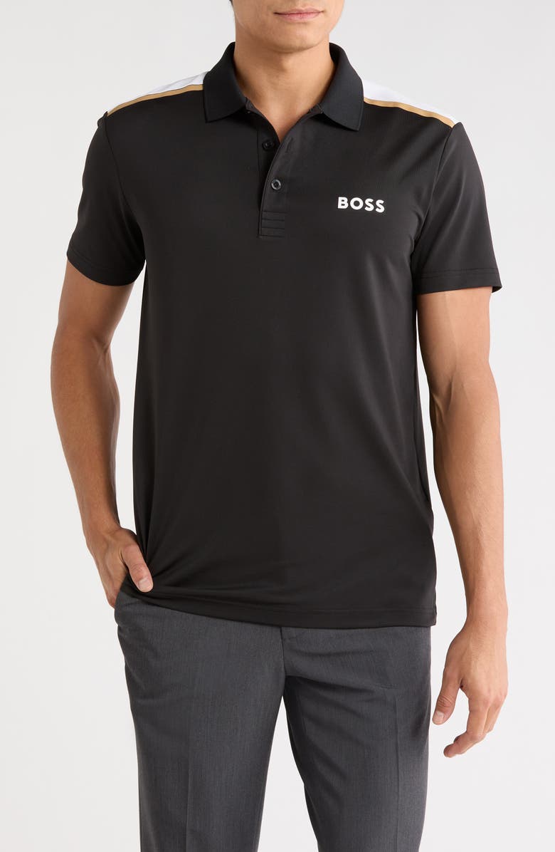 BOSS Paddy Tech Knit Golf Polo, Main, color, Black
