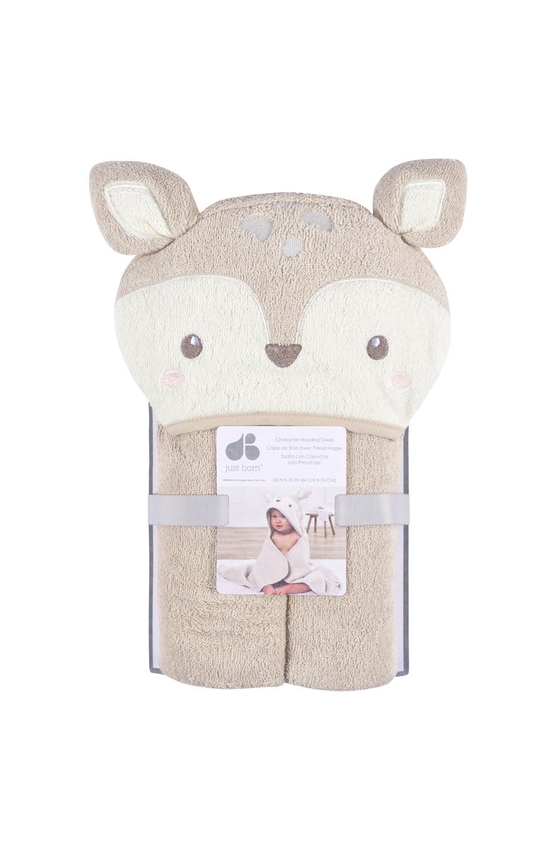 Just Born Tan Deer Character Hooded Towel, Alternate, color, Deer