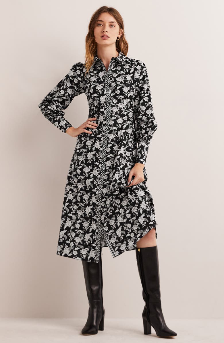 Boden Floral Empire Long Sleeve Cotton Shirtdress, Alternate, color, 