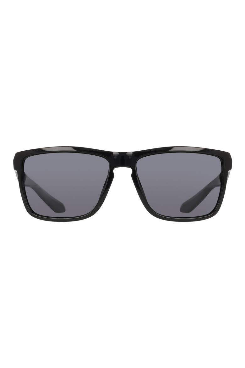 58mm Rectangular Sunglasses, Main, color, SHINY BLACK/ SMOKE LENS