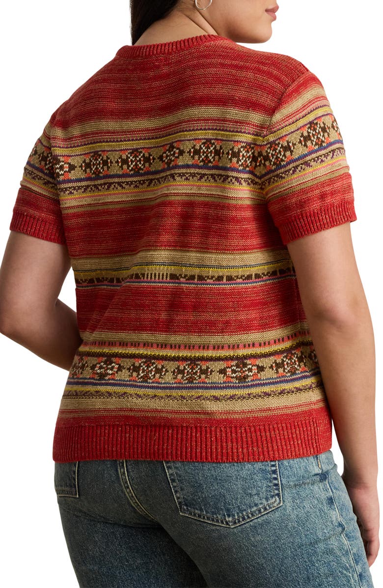 Lauren Ralph Lauren Geo Stripe Short Sleeve Cotton & Linen Sweater, Alternate, color,