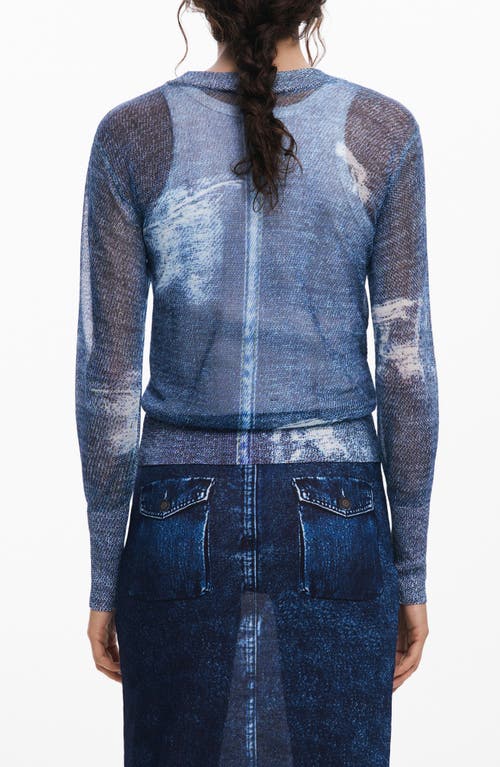 Desigual Open Stitch Crop Sweater In Blue