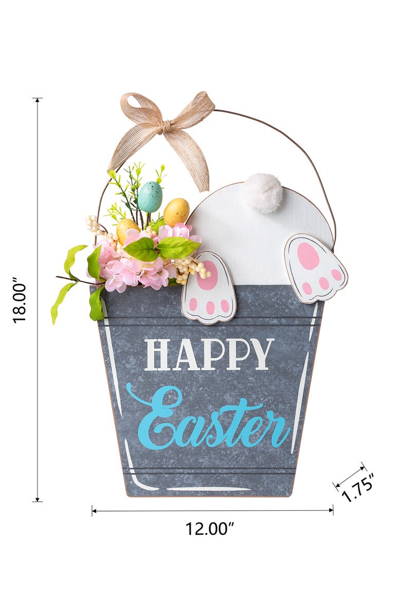 Glitzhome 18"H Easter Wooden Bunny Eggs Door Hanger, Alternate, color, Blue