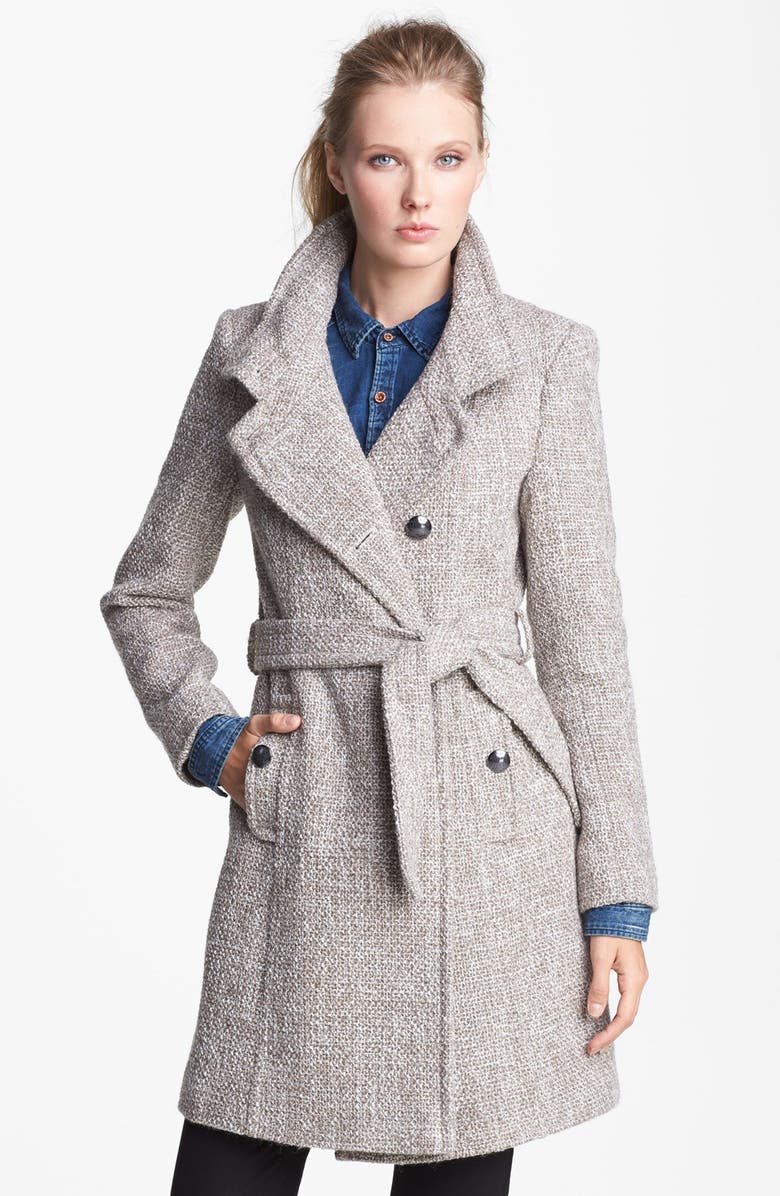 T Tahari 'Izzy' Belted Tweed Coat, Main, color,