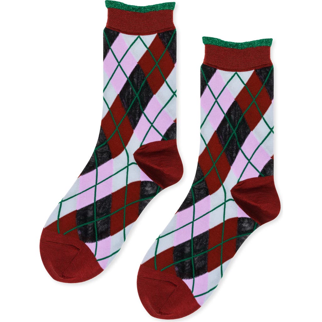 Hansel From Basel Argyle Crew Socks In Red
