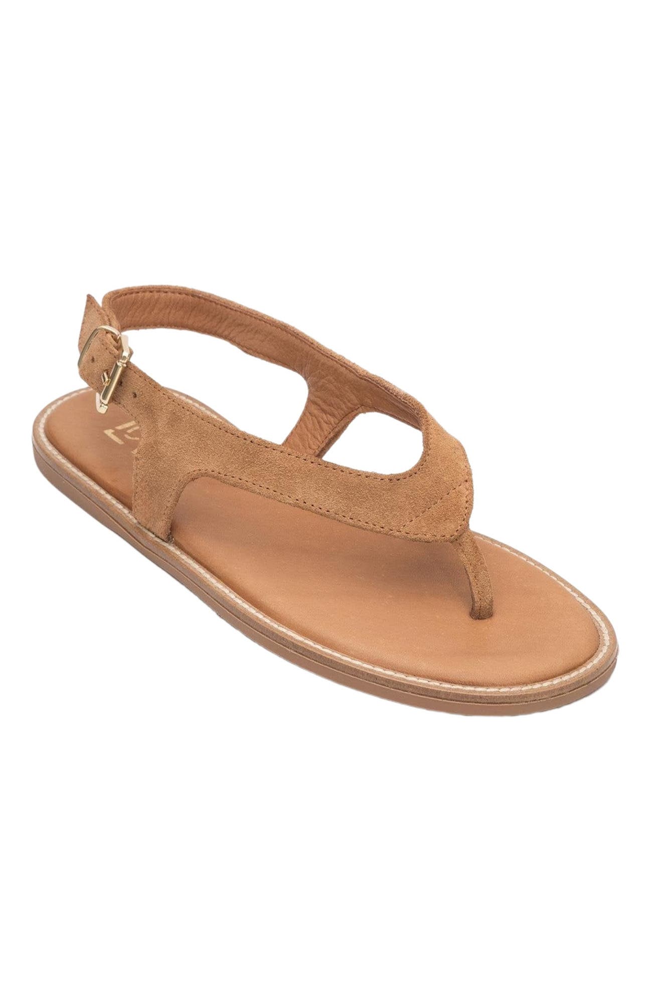 Belinda Leather Thong Sandals, Alternate, color, Cognac Brown Suede Leather