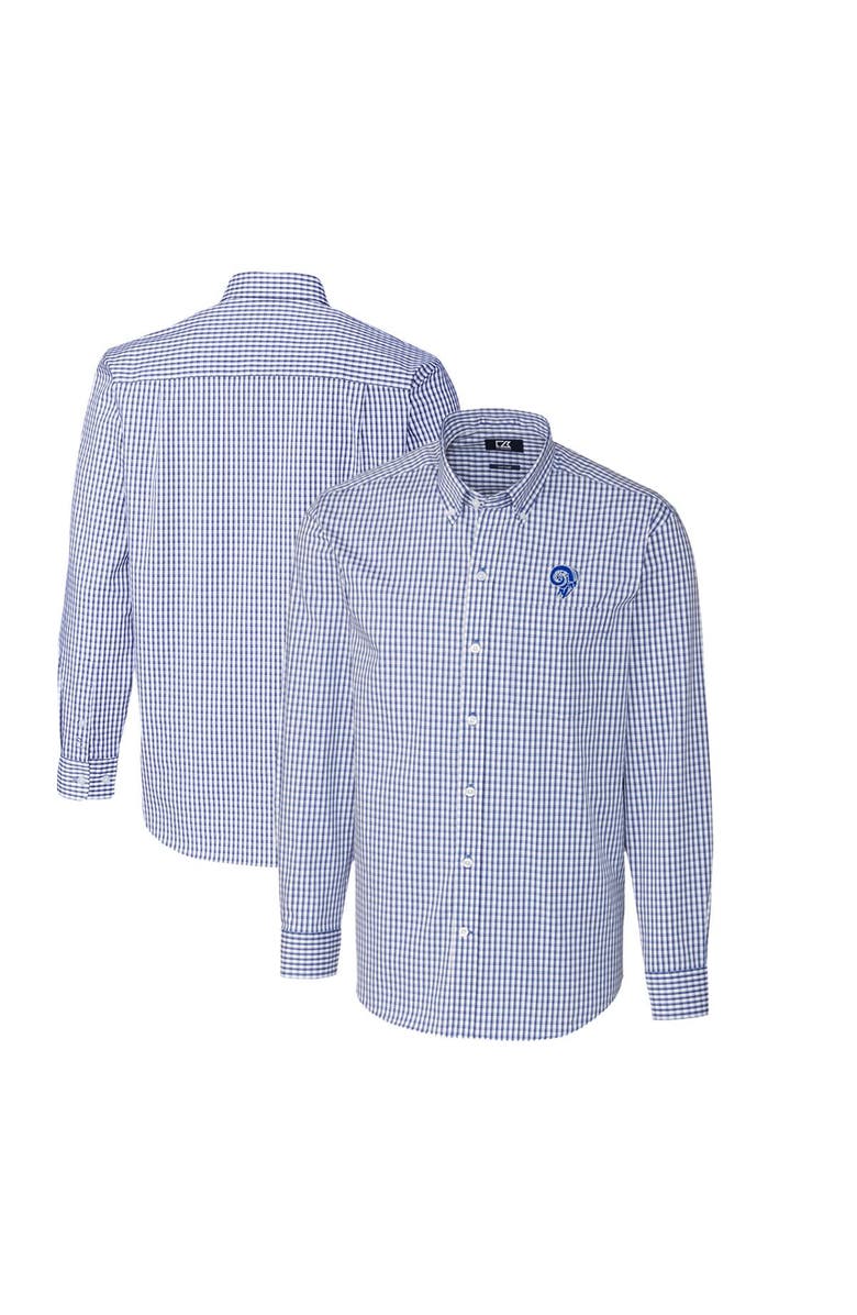 Cutter & Buck Men's Cutter & Buck Royal Los Angeles Rams Throwback Logo Easy Care Stretch Gingham Long Sleeve Button-Down Shirt, Main, color, 