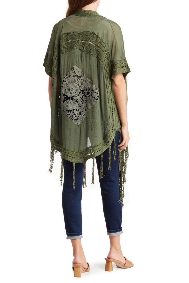 Tassel Trim Ruana, Alternate, color, OLIVE