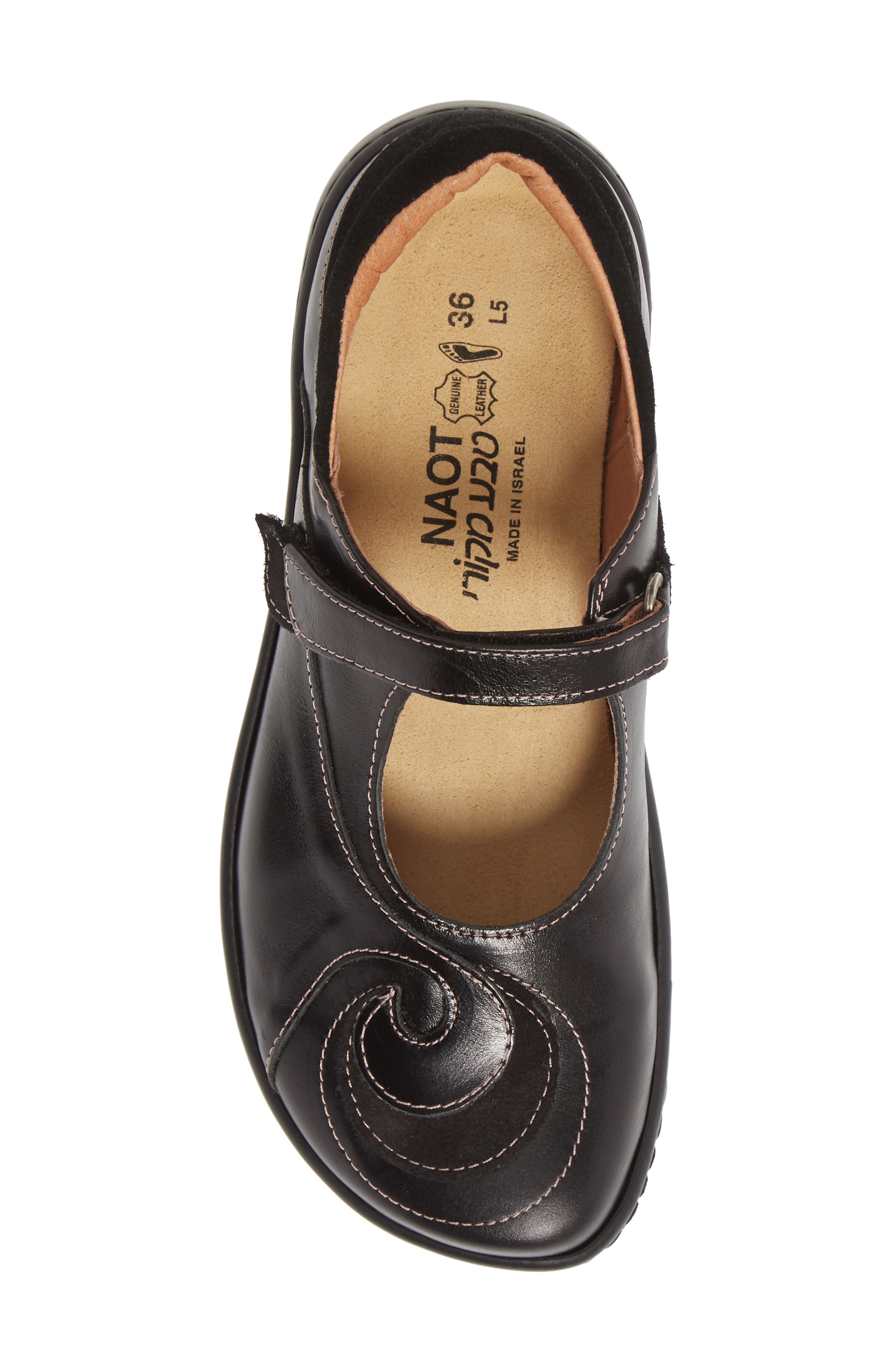 Naot Sea Mary Jane Flat, Alternate, color, Black Madras/ Black Suede