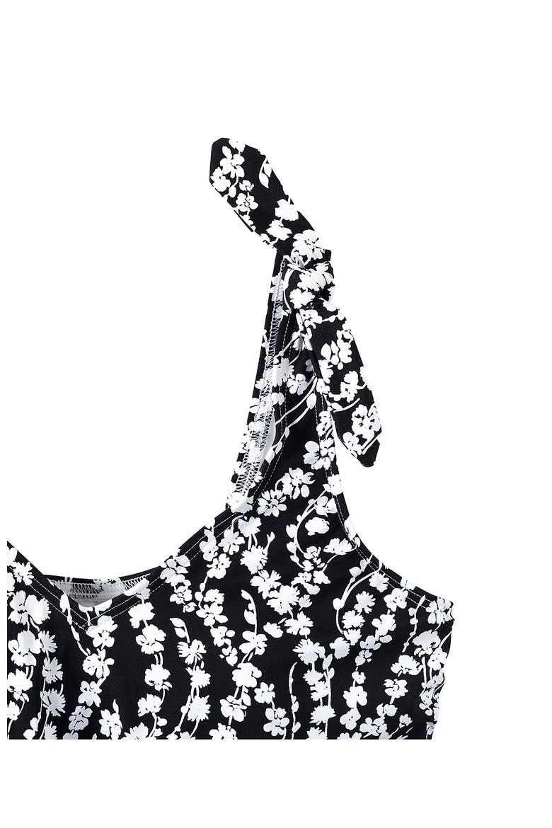 Plus Size DD-Cup Tie Shoulder Flutter Tankini Top, Alternate, color, Black/White Vine Floral