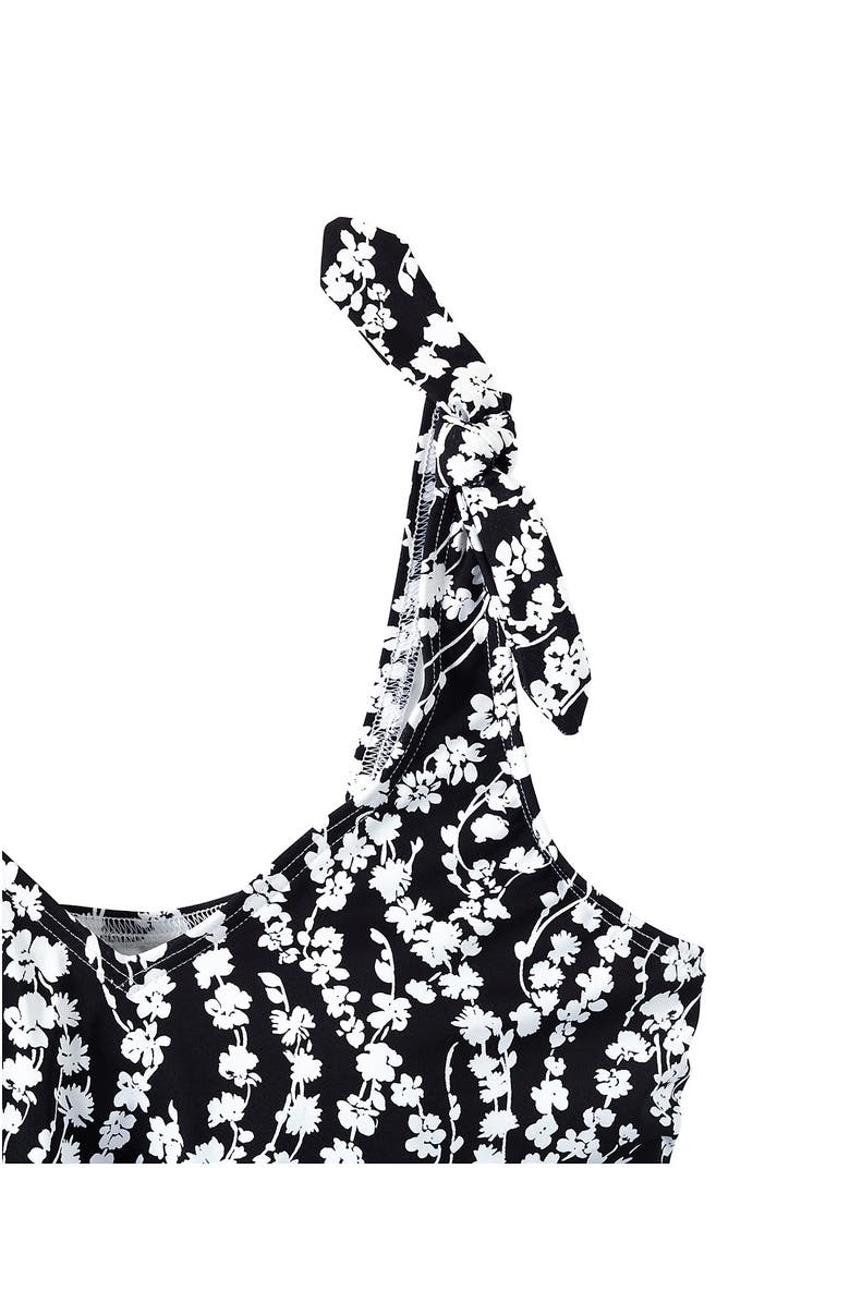 Lands' End Plus Size DD-Cup Tie Shoulder Flutter Tankini Top, Alternate, color, Black/White Vine Floral