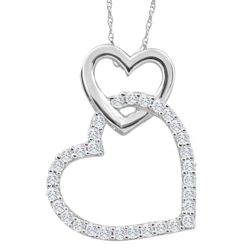 Bliss Diamond 10k Gold 1/4ct Tw Diamond Small Heart Pendant Necklace 1" Tall