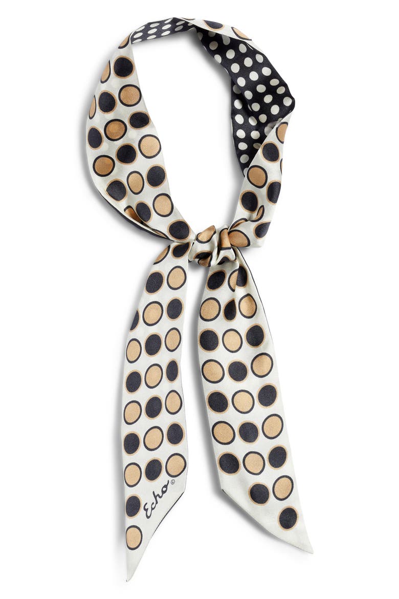 Spot & Dot Silk Satin Ribbon Scarf, Alternate, color, BLACK