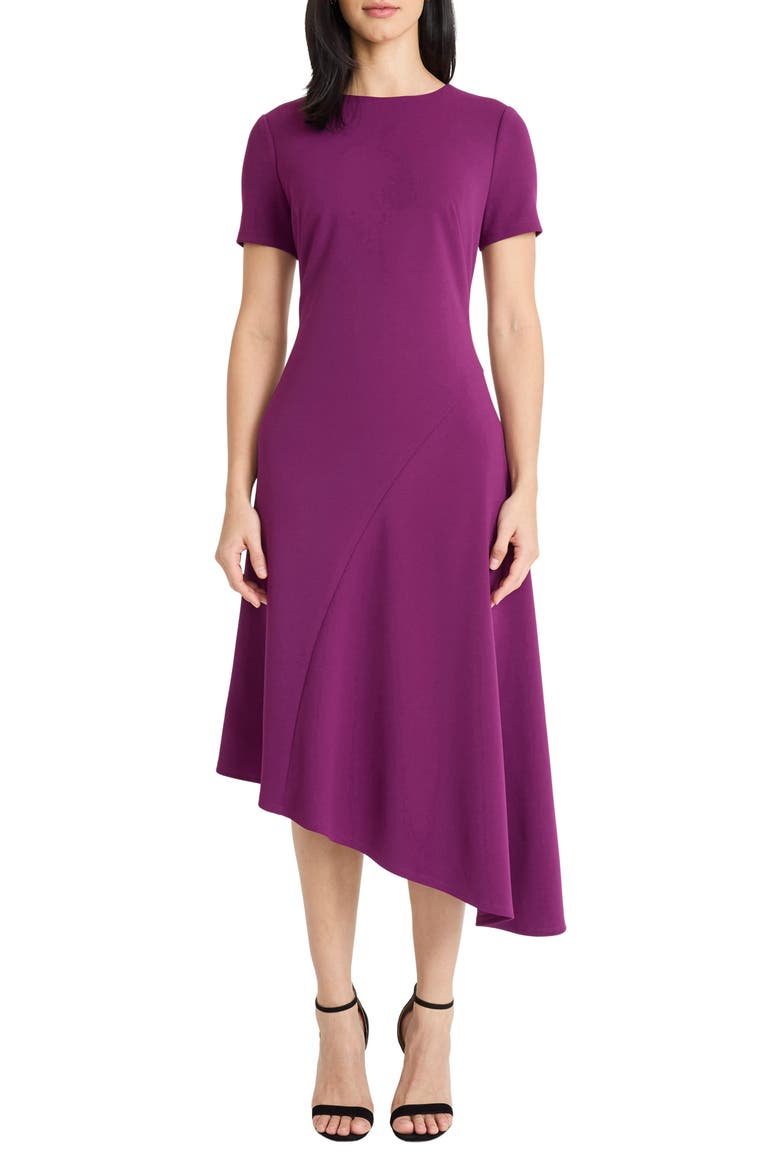 Short Sleeve Asymmetric Midi Dress, Main, color, DARK PURPLE
