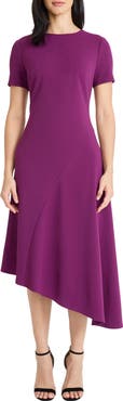 Maggy London Short Sleeve Asymmetric Midi Dress
