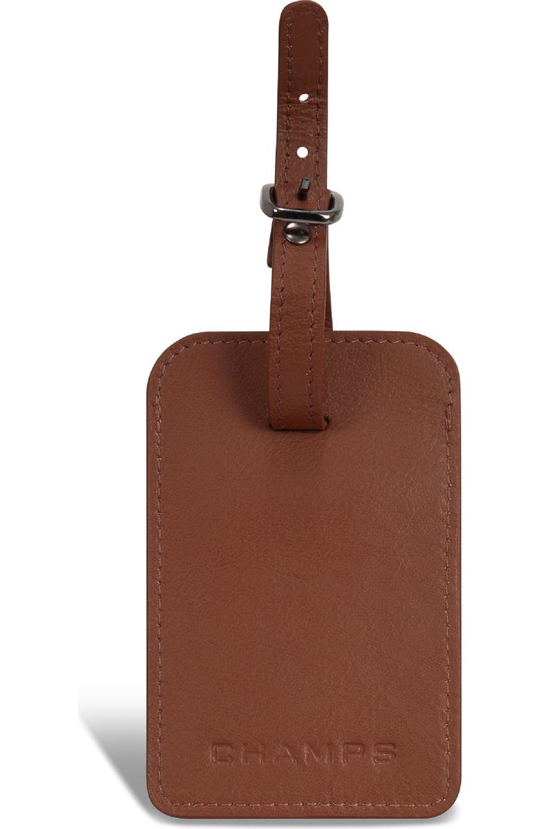 CHAMPS Leather Luggage Tags, Main, color, Brown