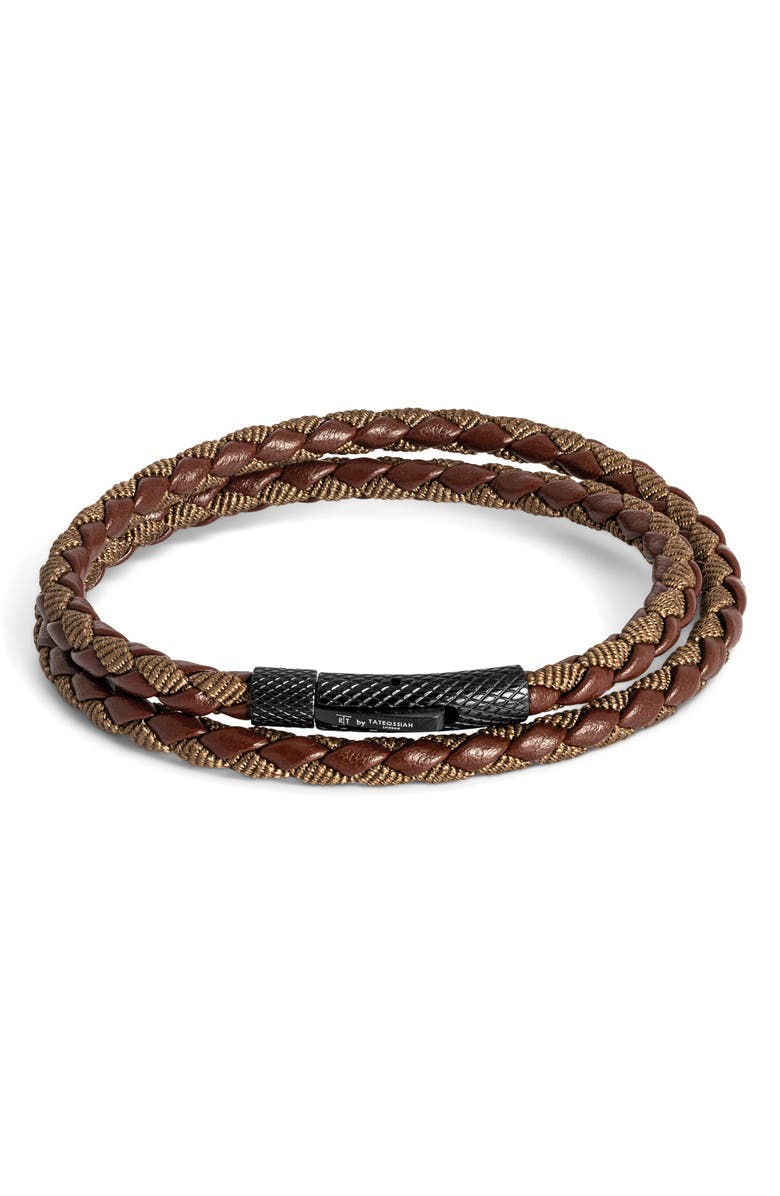Thompson of London Chelsea Leather Double Wrap Bracelet, Main, color, Brown
