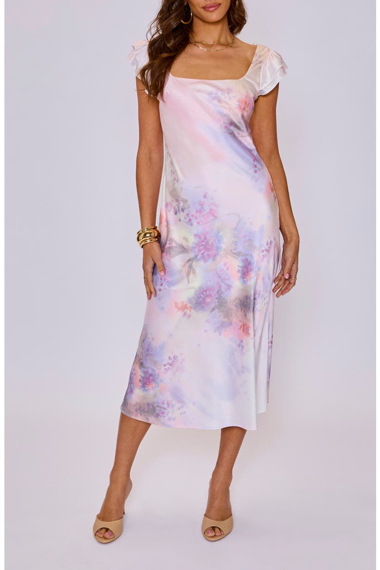 Aura Floral Satin Midi Slipdress, Alternate, color, LILAC MULTI