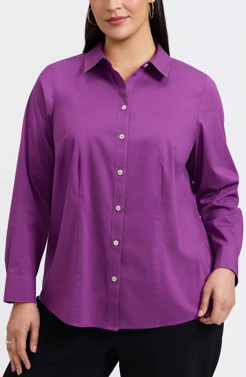 June Non-Iron Stretch Cotton Blend Button-Up Shirt (Plus)
