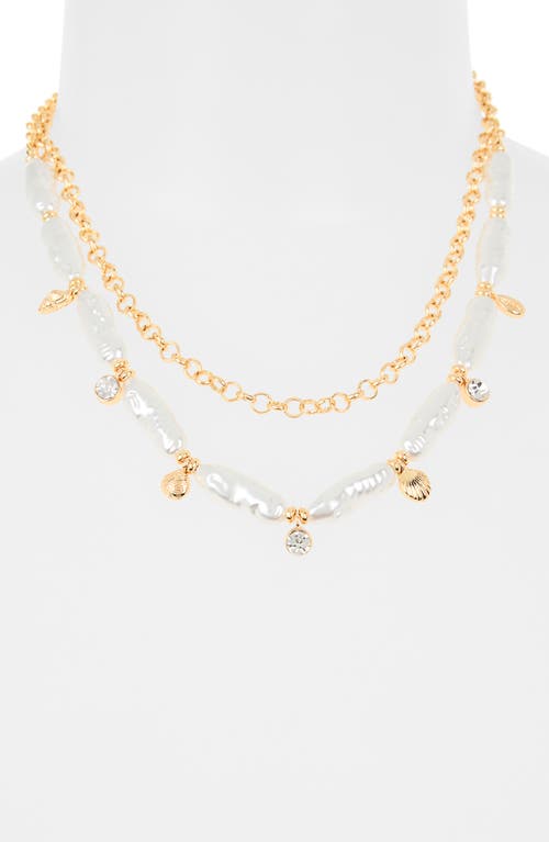 Nordstrom Rack Faux Pearl & Chain Tiered Layered Necklace In Gold