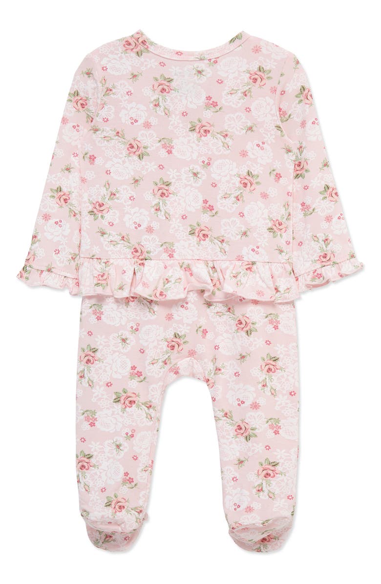 Little Me Floral Ruffle Stretch Viscose Footie, Alternate, color, Pink