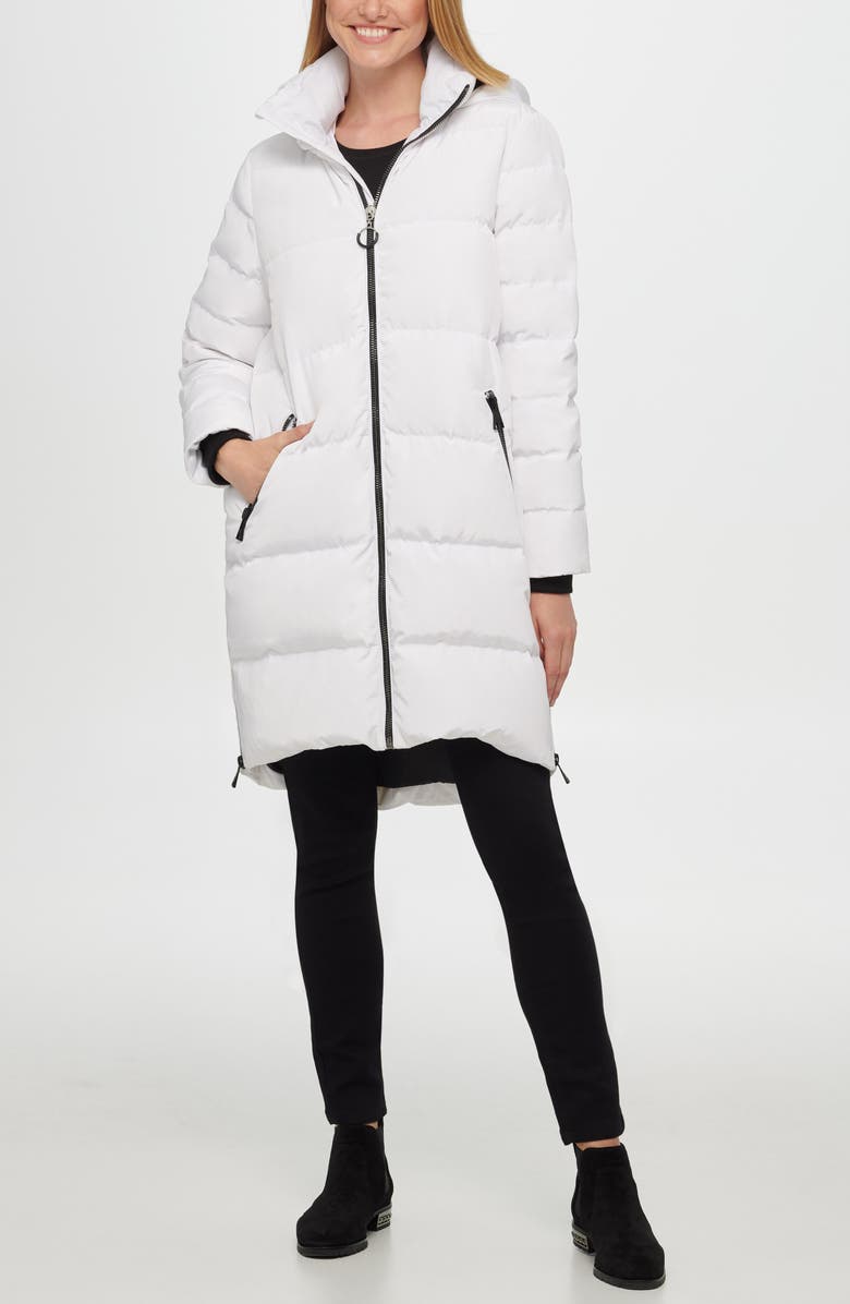 KARL LAGERFELD PARIS Wide Channel Down & Feather Puffer Coat with Removable Hood, Alternate, color,