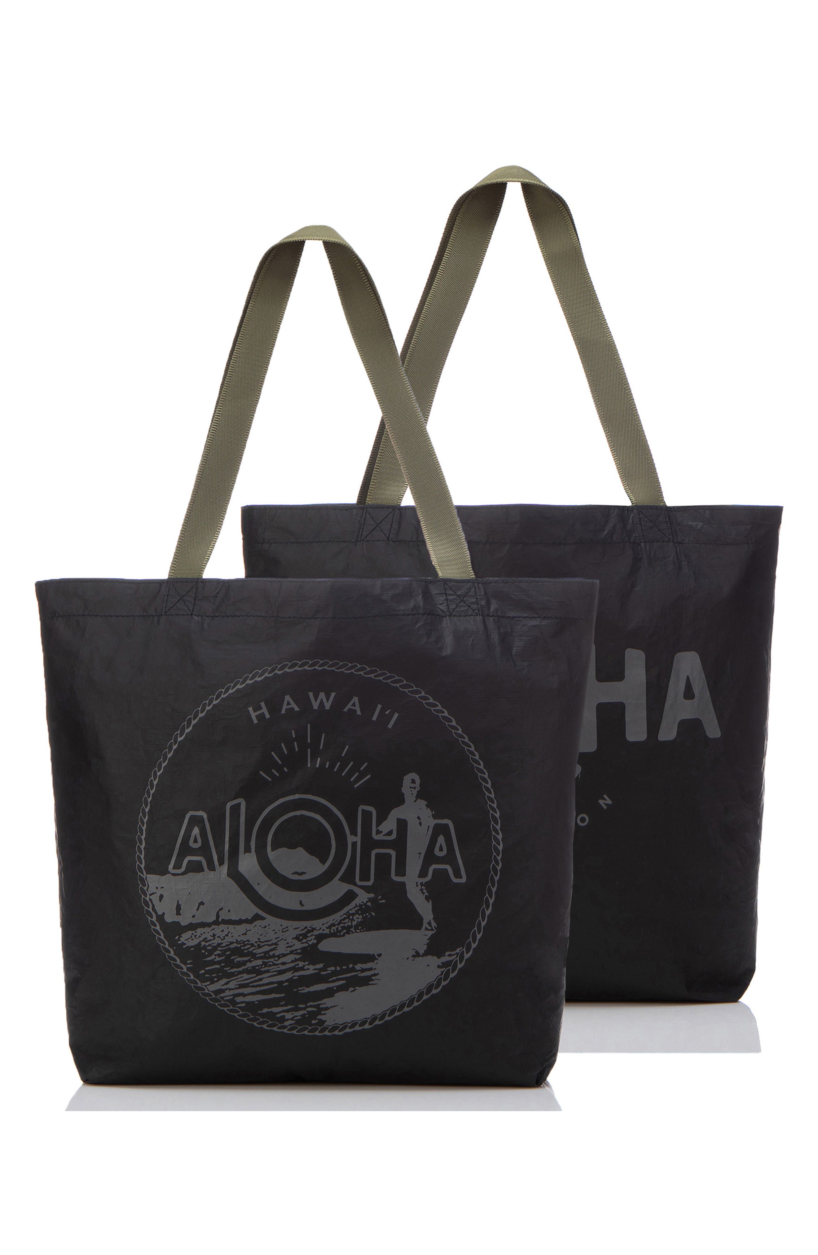 Aloha Collection Waikiki Seal Reversible Tote Bag, Alternate, color, Charcoal/ Black